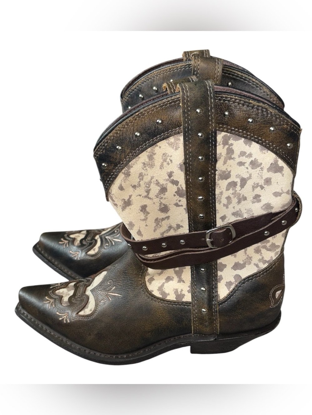 Rockin Country Leather Boots with Fleur-de-lis and suede animal print